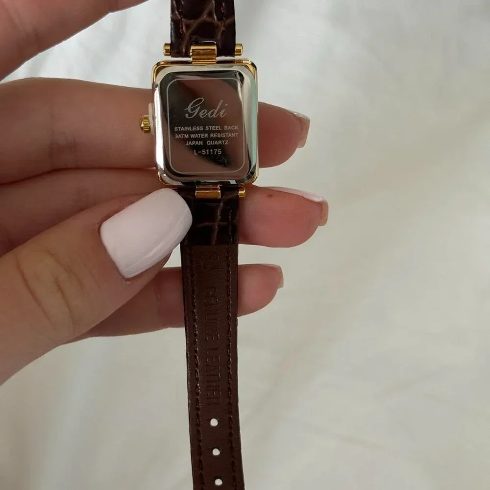 SKU:0129 vintage style gold mini watch‎ brown leather strap + in a gift box